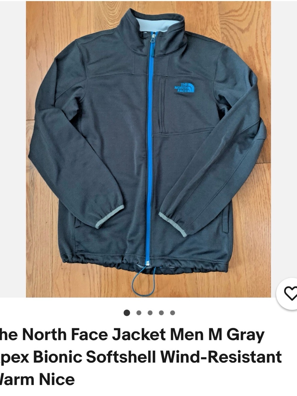 The North Face Men’s Gray Apex Bionic Softshell Jacket with Blue Zipper